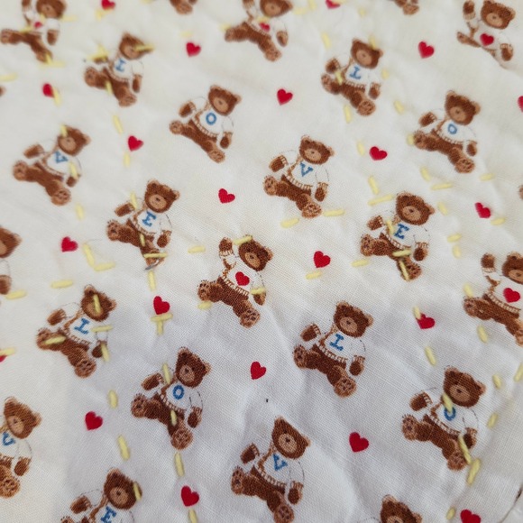 Vintage Handmade Patchwork Quilt Throw Blanket Teddy Bear Print Cottagecore - Picture 5 of 10